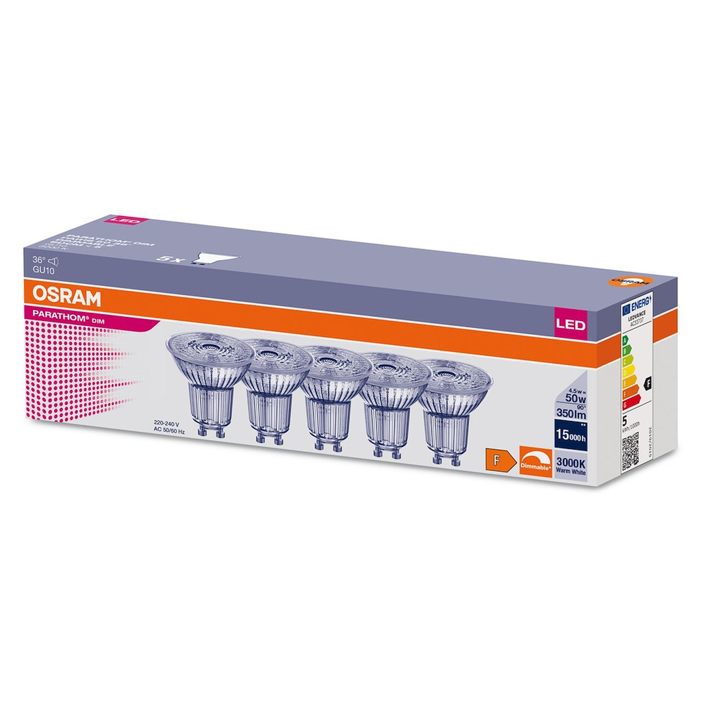 Lot de 5 Osram LED Parathom GU10 4.5W dim 930 36d 350lm