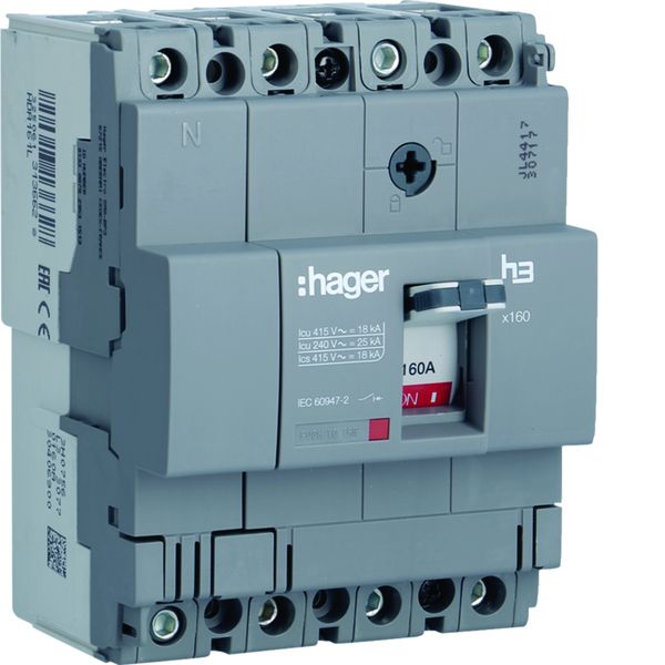 Disjoncteur Boitier Moulé h3 x160 TM F/F 4P4D In160A Icu18kA à cage HDA161L