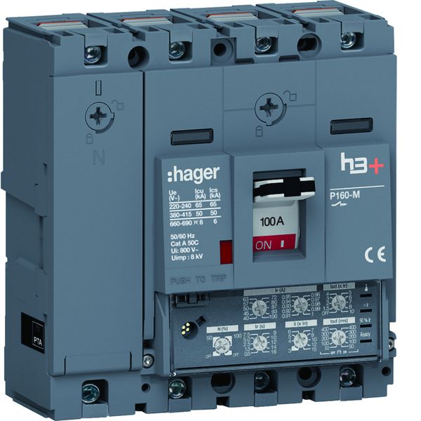 Disjoncteur Boitier Moulé h3+ P160 LSI 4P In100A Icu50kA à cage HMS101JC