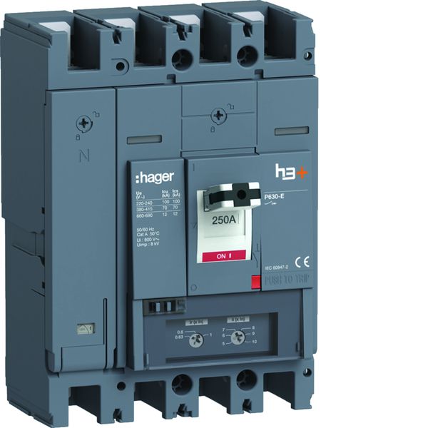 Disjoncteur Boitier Moulé h3+ P630 TM A/A 4P4D In250A Icu70kA à plage HEW251DR