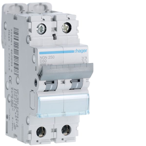 Disjoncteur 50A 2P 6-10kA Courbe D 2modules NGN250