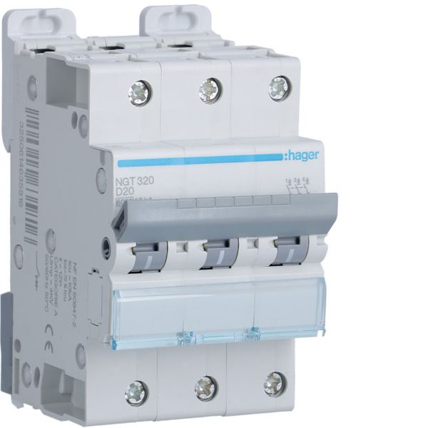 Disjoncteur 20A 3P 6-10kA Courbe D 3module NGT320