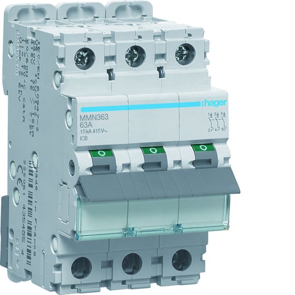 Disjoncteur magnétique 3P 15kA 63A 400V access. indicateur IEC 947-2 MMN363