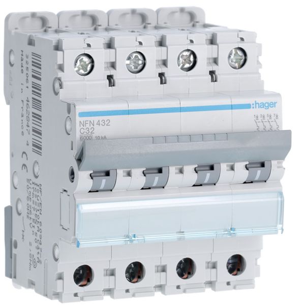 Disjoncteur 32A 4P 6-10kA Courbe C 4modules NFN432