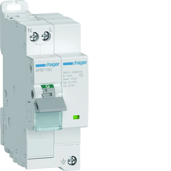 Parafoudre de type 2 avec disjoncteur associé Imax 15kA 1P+N 2modules SPB715D