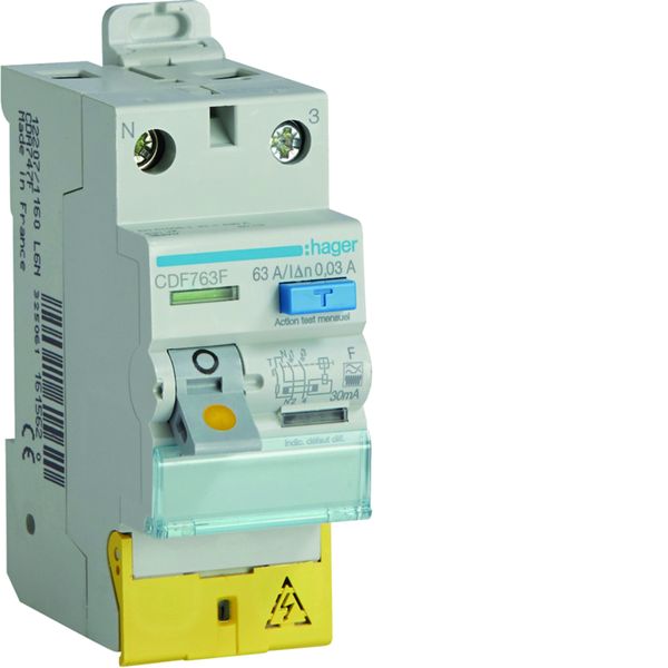Interrupteur différentiel 2 poles 63 A 30 mA Type F à Borne décalée CDF763F