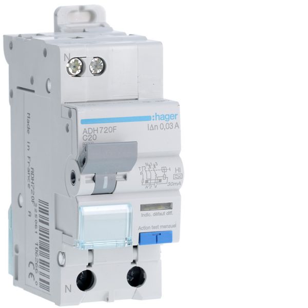 Disjoncteur différentiel 1P+N 3kA C-20A 30mA type Haute Immunité ADH720F