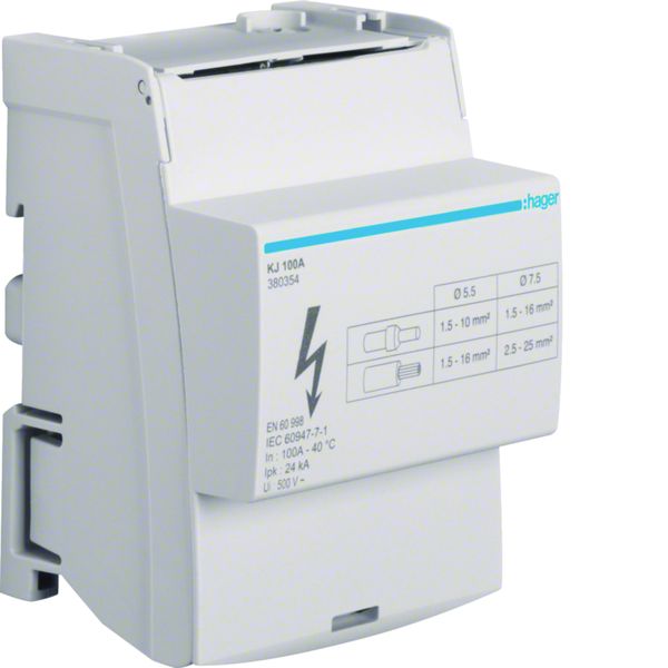 Répartiteur 100A, tétrapolaire, 2x 2,5-25mm²/ 5x 1,5-16² par phase KJ100A