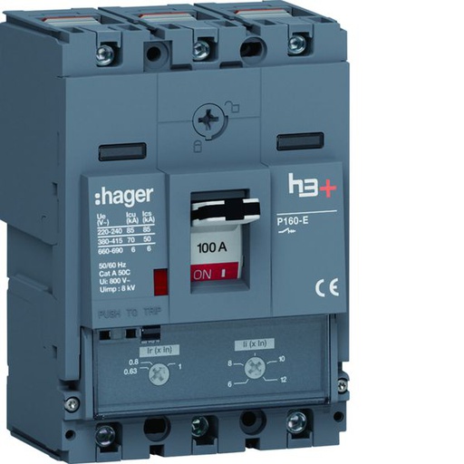 [HAG-HES100DC] Disjoncteur Boitier Moulé h3+ P160 TM A/A 3P3D In100A Icu70kA à cage HES100DC