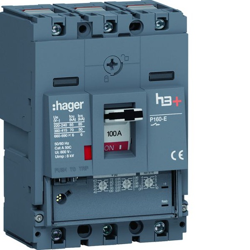[HAG-HES100GC] Disjoncteur Boitier Moulé h3+ P160 LSNI 3P In100A Icu70kA à cage HES100GC
