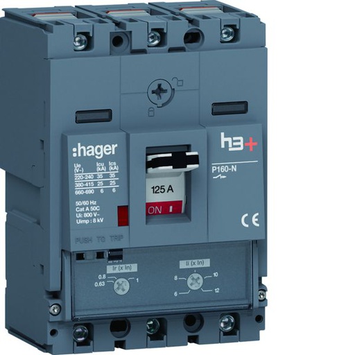 [HAG-HHS125DC] Disjoncteur Boitier Moulé h3+ P160 TM A/A 3P3D In125A Icu25kA à cage HHS125DC