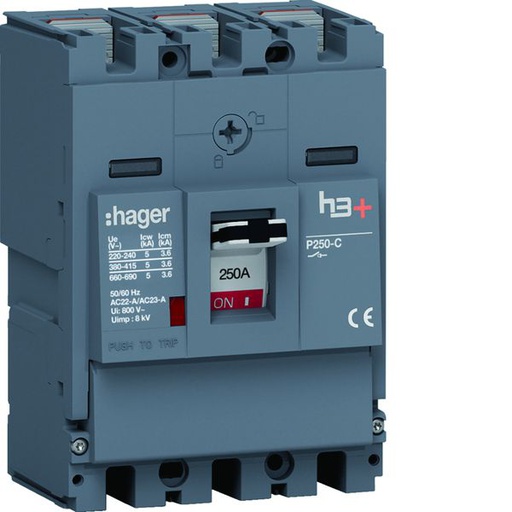 [HAG-HCT250AR] Interrupteur à déclenchement libre boitier moulé h3+ P250 3P In250A à plage HCT250AR
