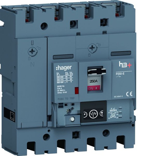 [HAG-HET251NR] Disjoncteur Boitier Moulé h3+ P250 ENERGY 4P4D In250A Icu70kA à plage HET251NR
