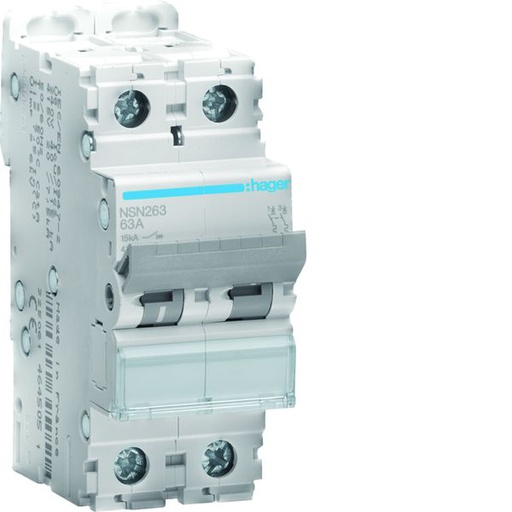 [HAG-NSN263] Disjoncteur 63A 2P 15kA Courbe D 2modules NSN263