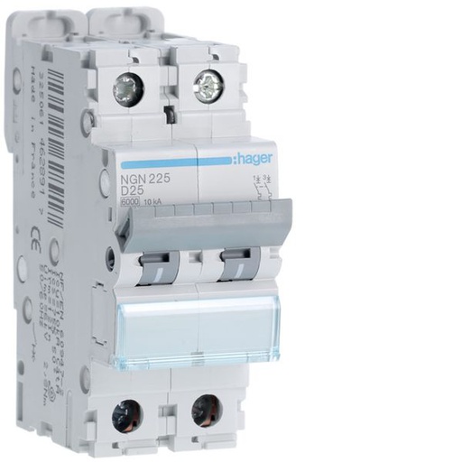 [HAG-NGN225] Disjoncteur 25A 2P 6-10kA Courbe D 2modules NGN225