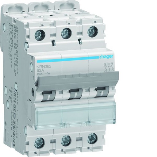 [HAG-NRN363] Disjoncteur 63A 3P 15kA Courbe C 3modules NRN363