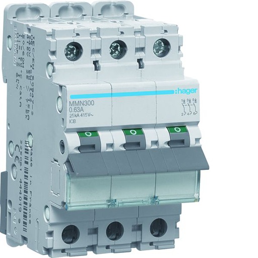 [HAG-MMN300] Disjoncteur magnétique 3P 25kA 0.63A 3 modules MMN300