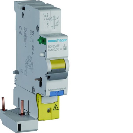 [HAG-BDF225F] Bloc différentiel 25A 30mA 1P+N type F à bornes décalées BDF225F