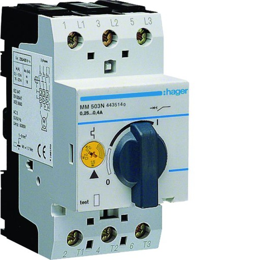 [HAG-MM503N] Disjoncteur moteur 0.25-0.4 A P = 0.06-0.09 kW AC3 230-400 V 2.5 M IEC 947 MM503N