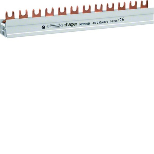 [HAG-KB280B] Barre de pontage 2P 80A à languette 16mm² 28modules KB280B
