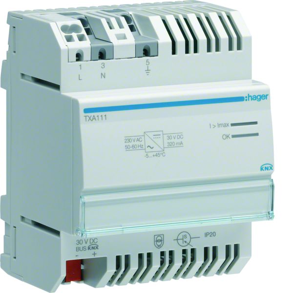 Alimentation modulaire 1 sortie 30VDC pour bus KNX sécurisée 320 mA TXA111
