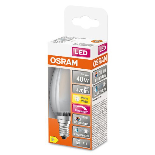 [OSR602779] LED SuperStar+ Flamme verre dépoli variable 3,4W=40 E14 chaud - 602779