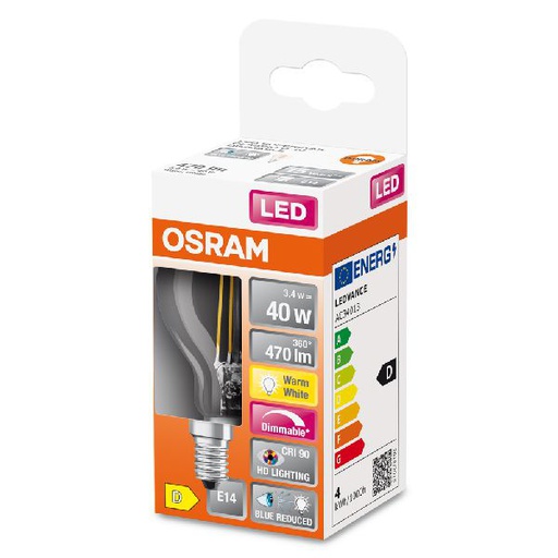 [OSR603158] LED SuperStar+ Sphérique clair filament variable 3,4W=40 E14 chaud - 603158