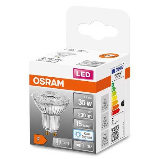 [OSR466296] Spot PAR16 LED 36° verre 2,6W=35 GU10 lumière du jour - 466296