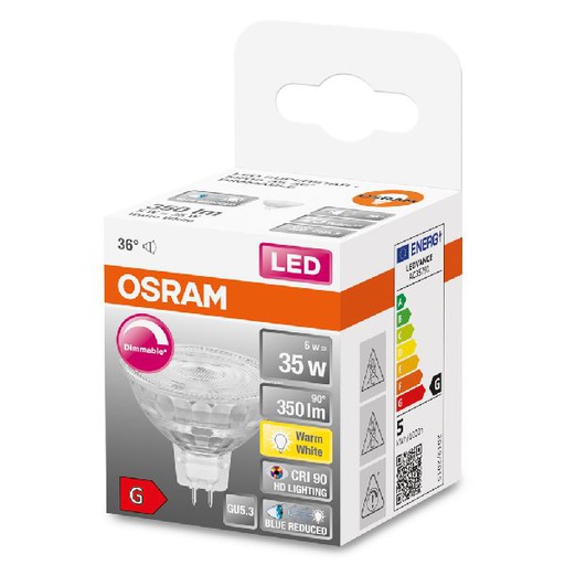 [OSR613201] Spot MR16 LED SuperStar+ 36° verre variable 5W=35 GU5.3 chaud - 613201
