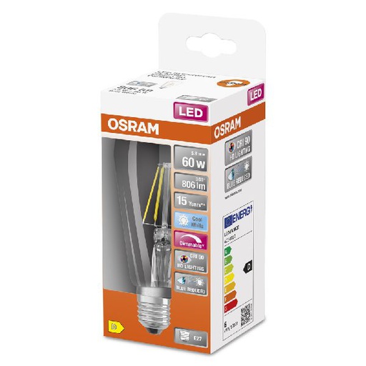 [OSR603059] LED SuperStar+ Edison clair filament 5,8W=60 E27 froid - 603059