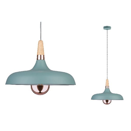 [PAU79655] Juna suspension 340mm max 1x20W E14 Vert satiné/Cuivre/Bois 120V Métal/Bois